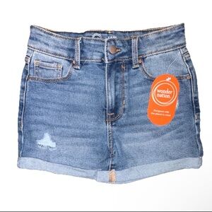 Wonder Nation Girls Denim Shorts Adjustable Waist Blue S (6-6X) Medium Wash